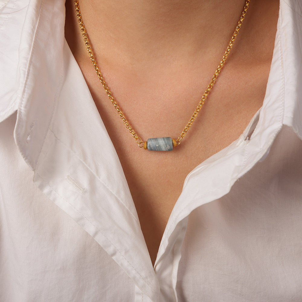 Golden Geometric Natural Stone Pendant Necklace for Women