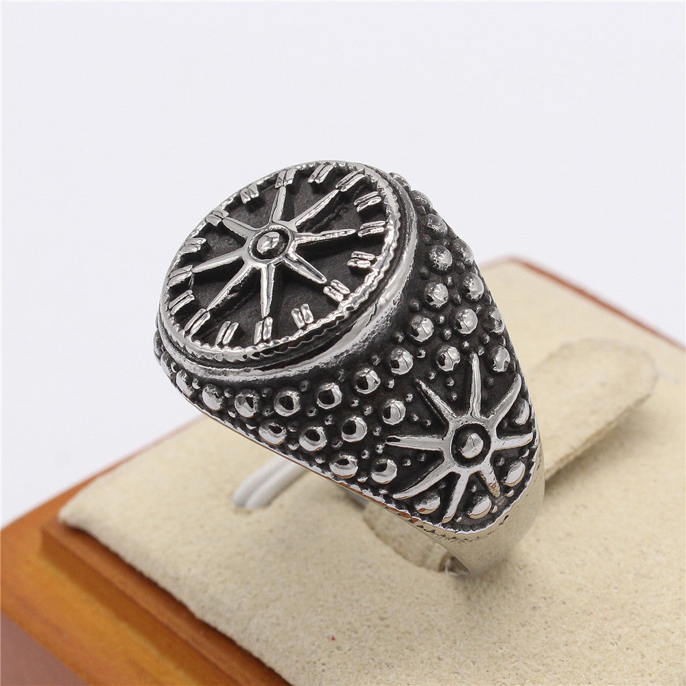 European and American Retro Compass Astrolabe Titanium Steel Men's Ring