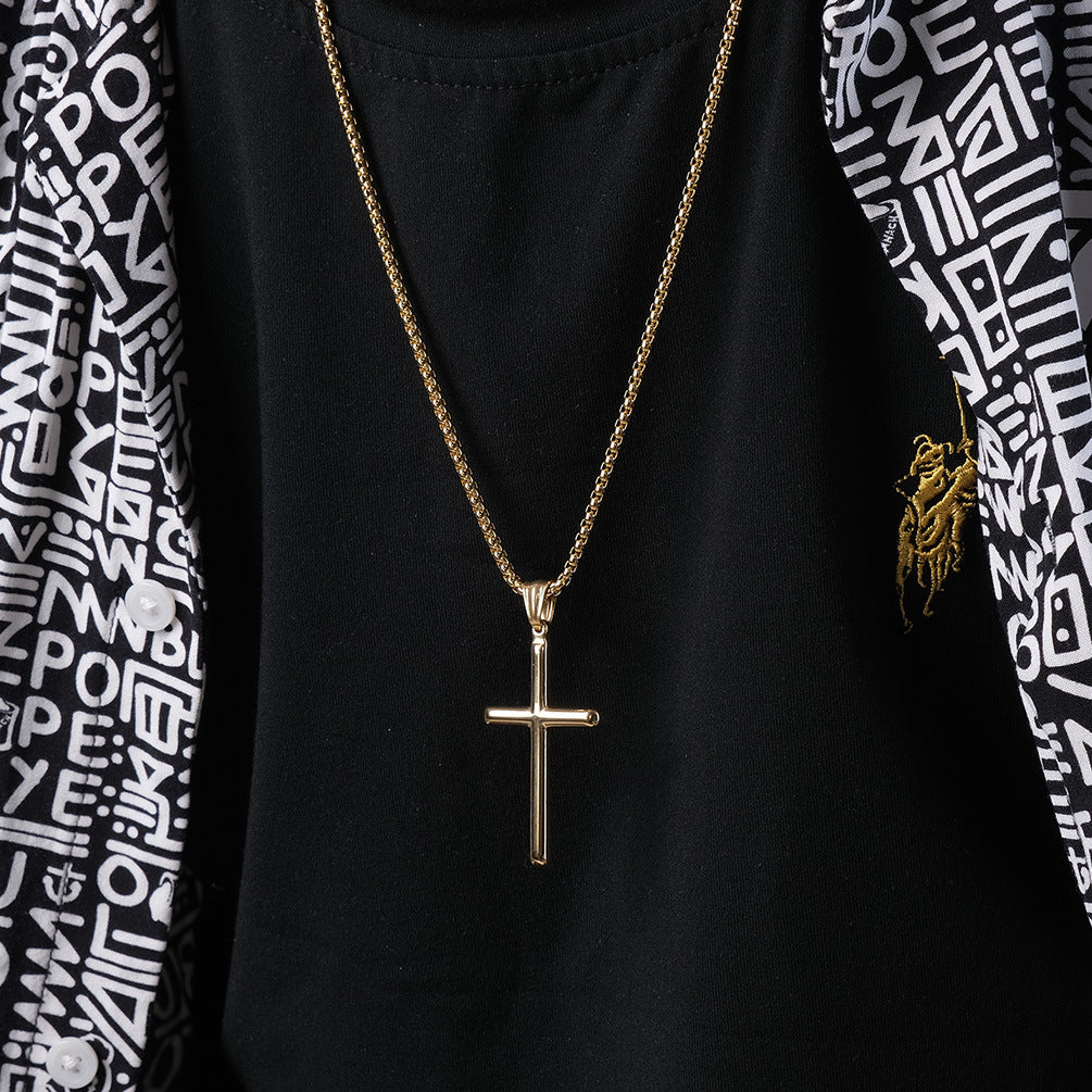 Cross-Border Amazon Simple Stainless Steel Cross Necklace