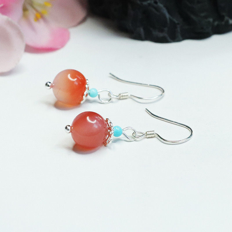 Yanyuan Agate Bead 925 Silver Hook Earrings