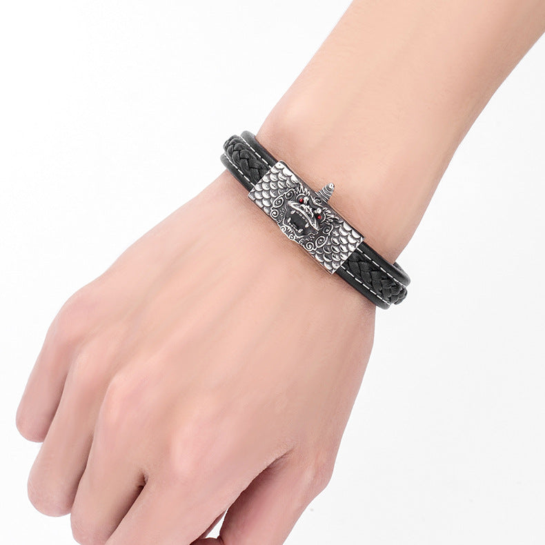 Steel Bracelet - Statement Mens Leather Punk Tiger Planderful