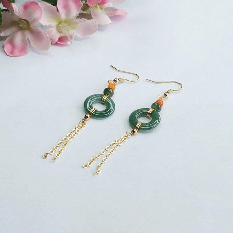 Jade Tassel Earrings with Sterling Silver Hooks
