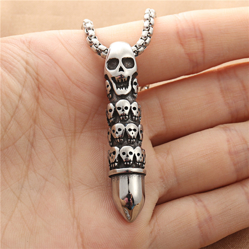 Titanium Steel Bullet Skull Pendant Personalized Punk Necklace