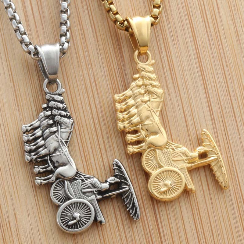 Personalized Antique Titanium Steel Carriage Pendant Necklace for Men - Trendy Punk Accessory from Manufacturer