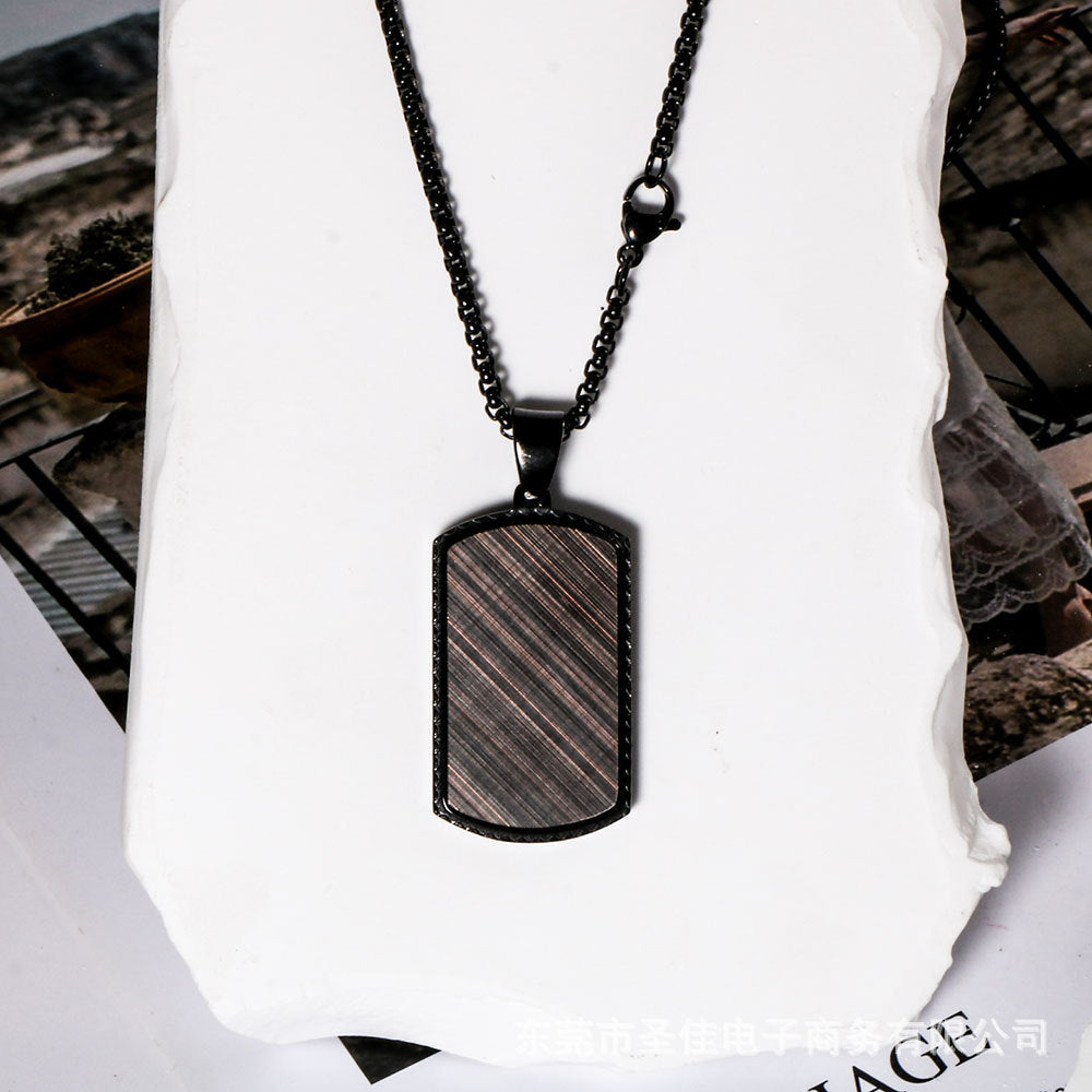 Men's Square Pendant Necklace Black Veneer Titanium Steel