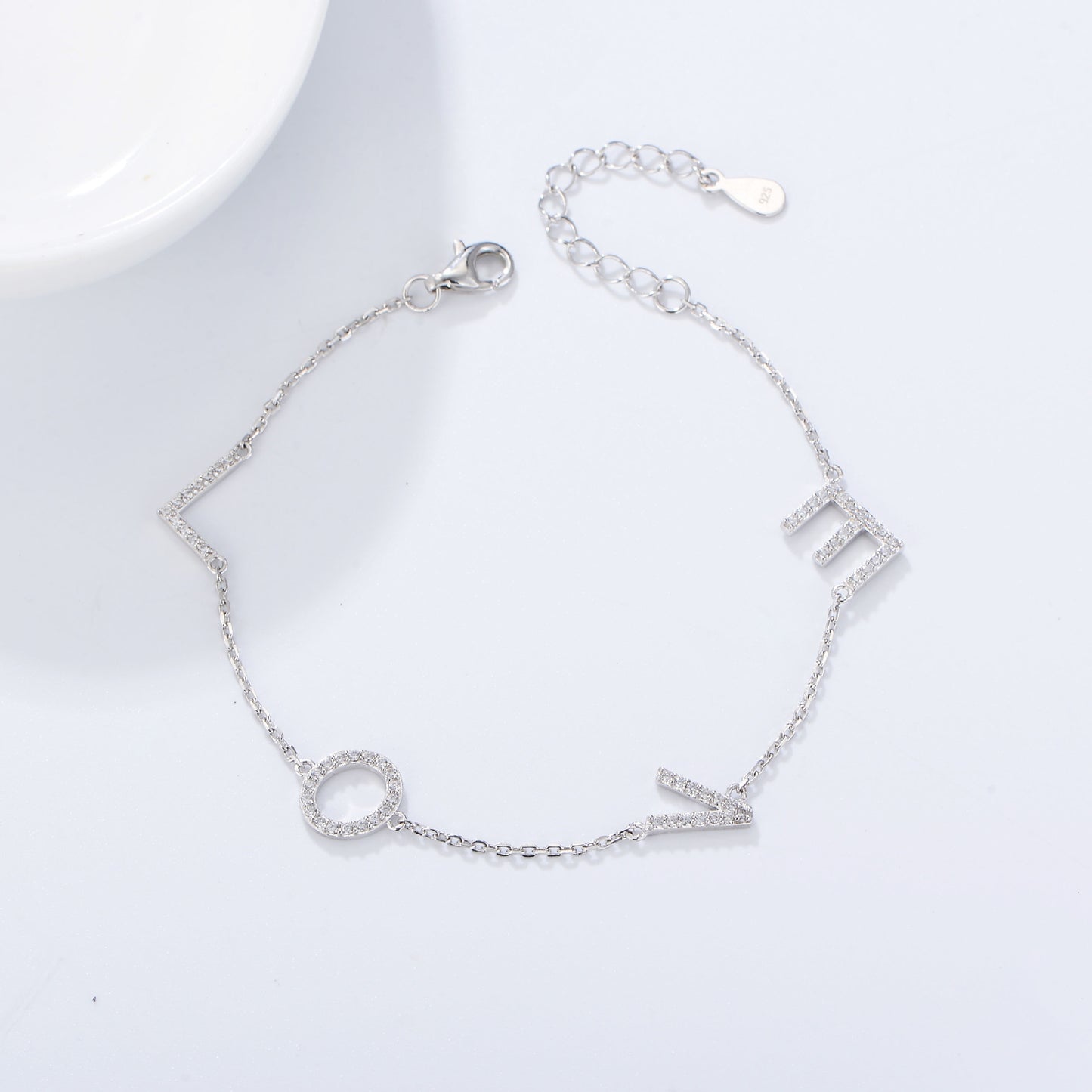 Love English Alphabet Zircon Sterling Silver Bracelet Zircon
