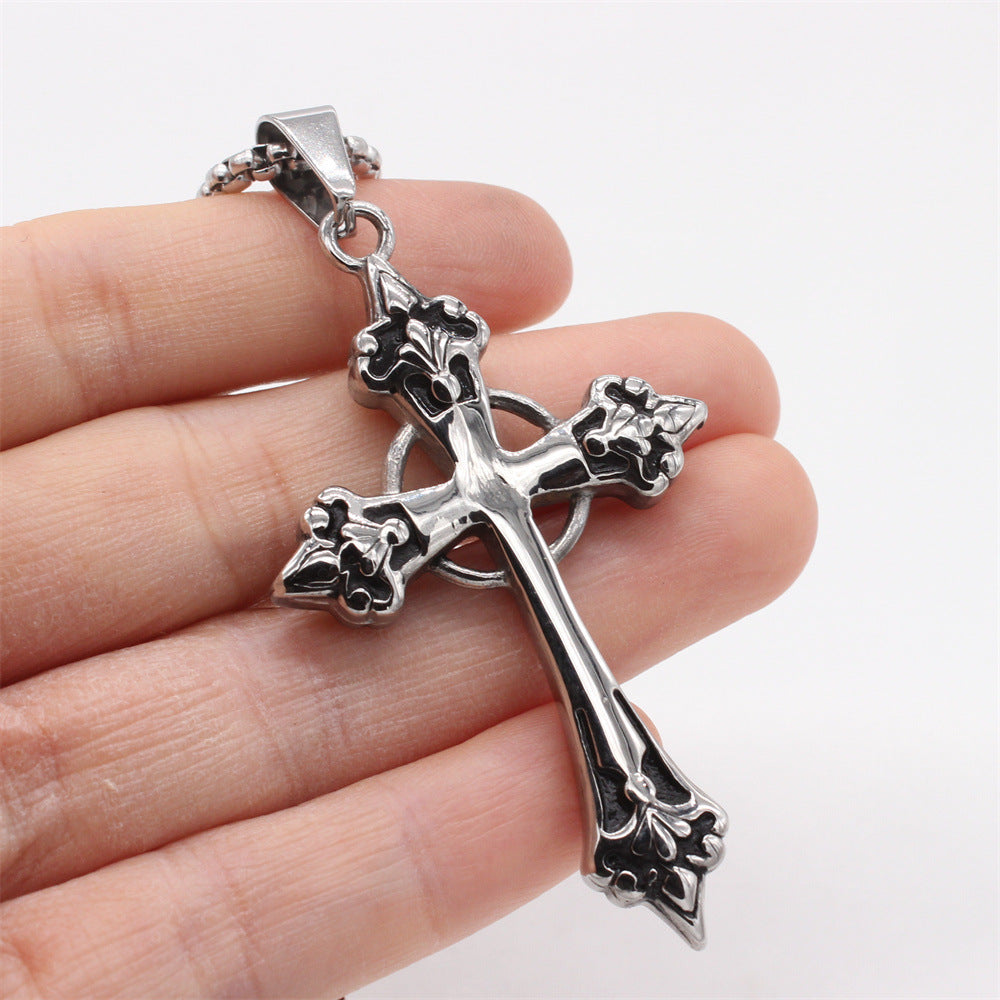Planderful Everyday Genie – European and American Retro Cross Men's Titanium Steel Pendant Necklace for Men