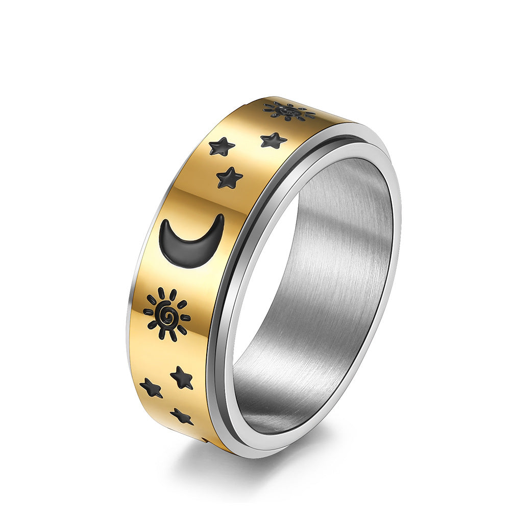 European And American Wind Stars Moon Sun Stainless Steel Ring