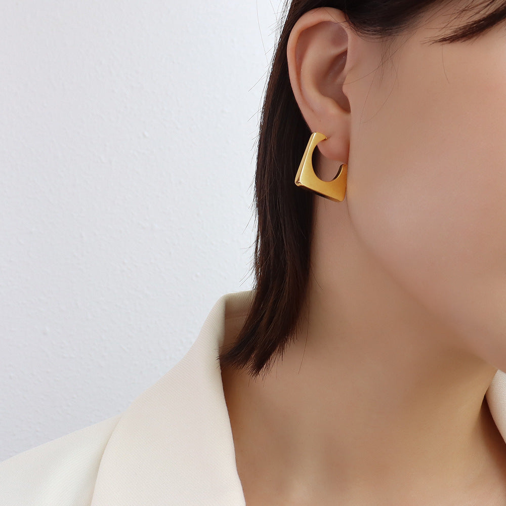 Geometric Square Earrings in Titanium Steel with 18K Gold Accents