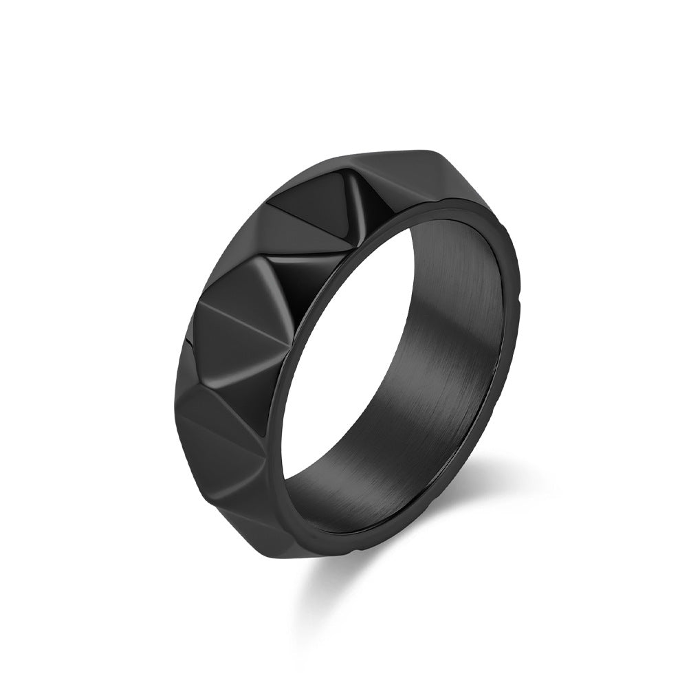 Steel Ring – Minimalist Tapered Rhombus Surface
