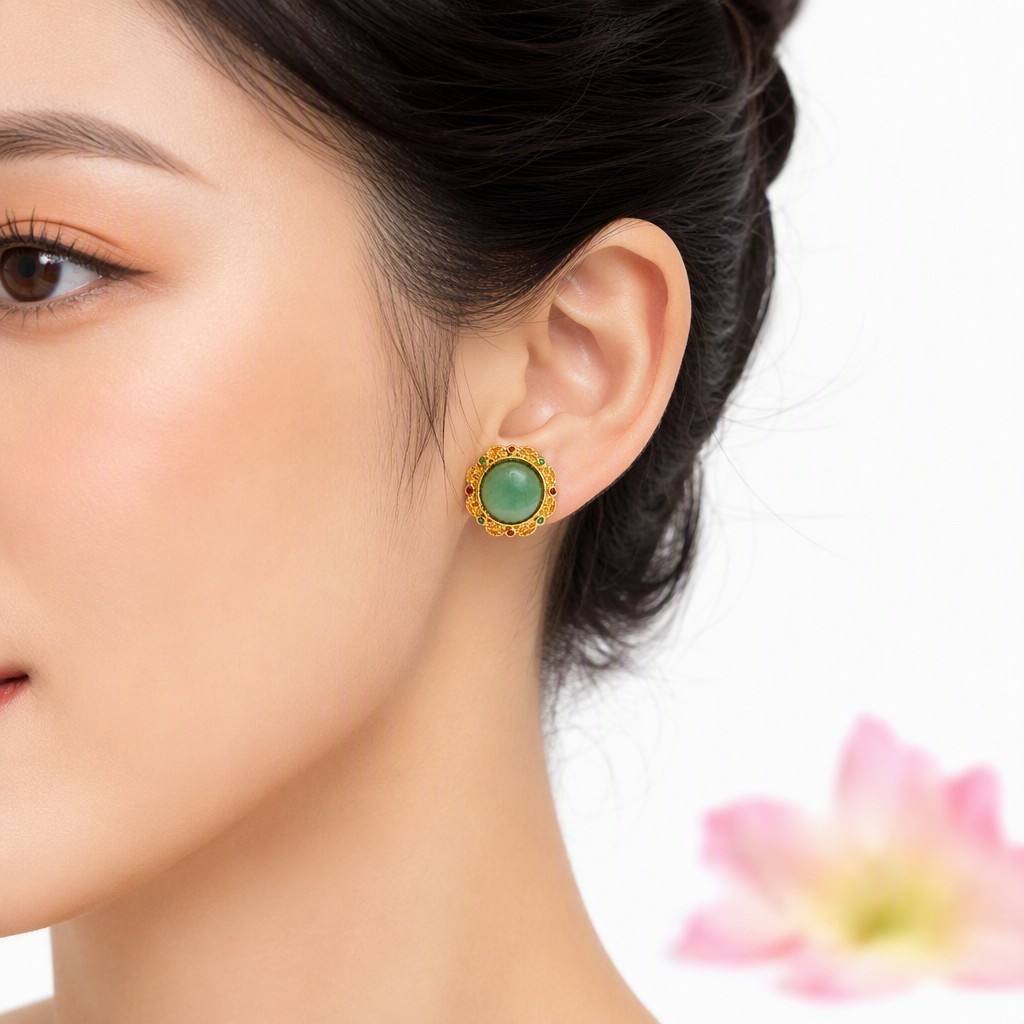 Blue-Water Jadeite Heritage-Style Stud Earrings