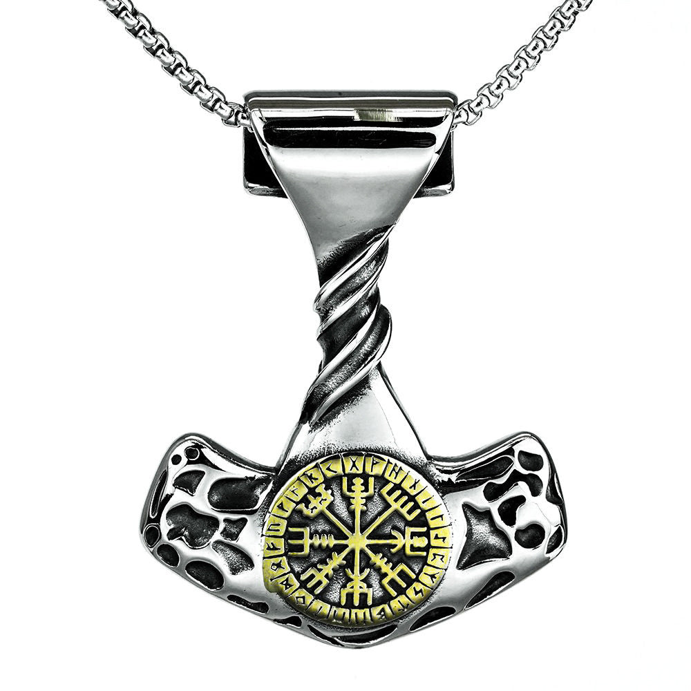 Vintage Men's Stainless Steel Viking Anchor Compass Rune Necklace