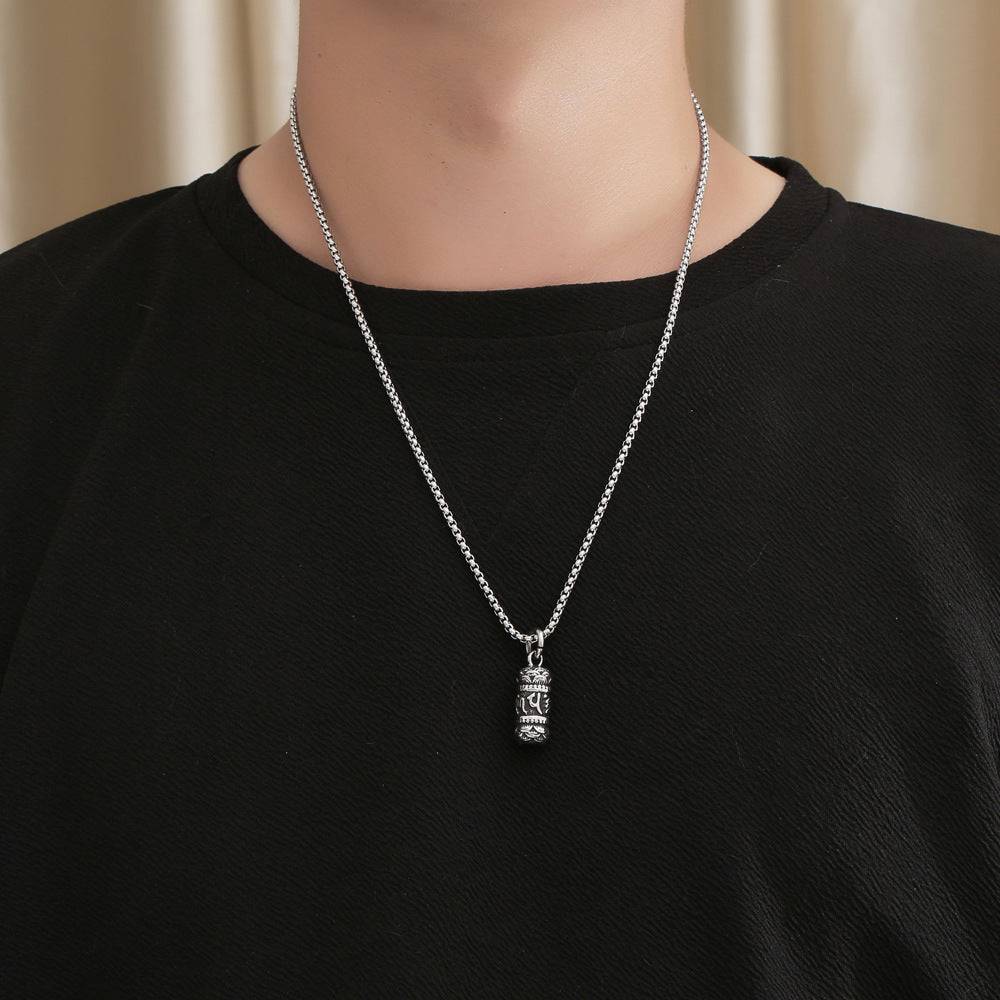 Vintage National Style Titanium Steel Lotus Pendant Necklace for Men