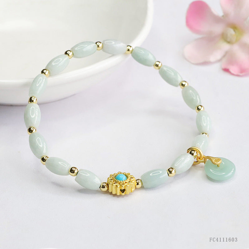 Jadeite Peace Buckle & Rice Bead Beaded Bracelet