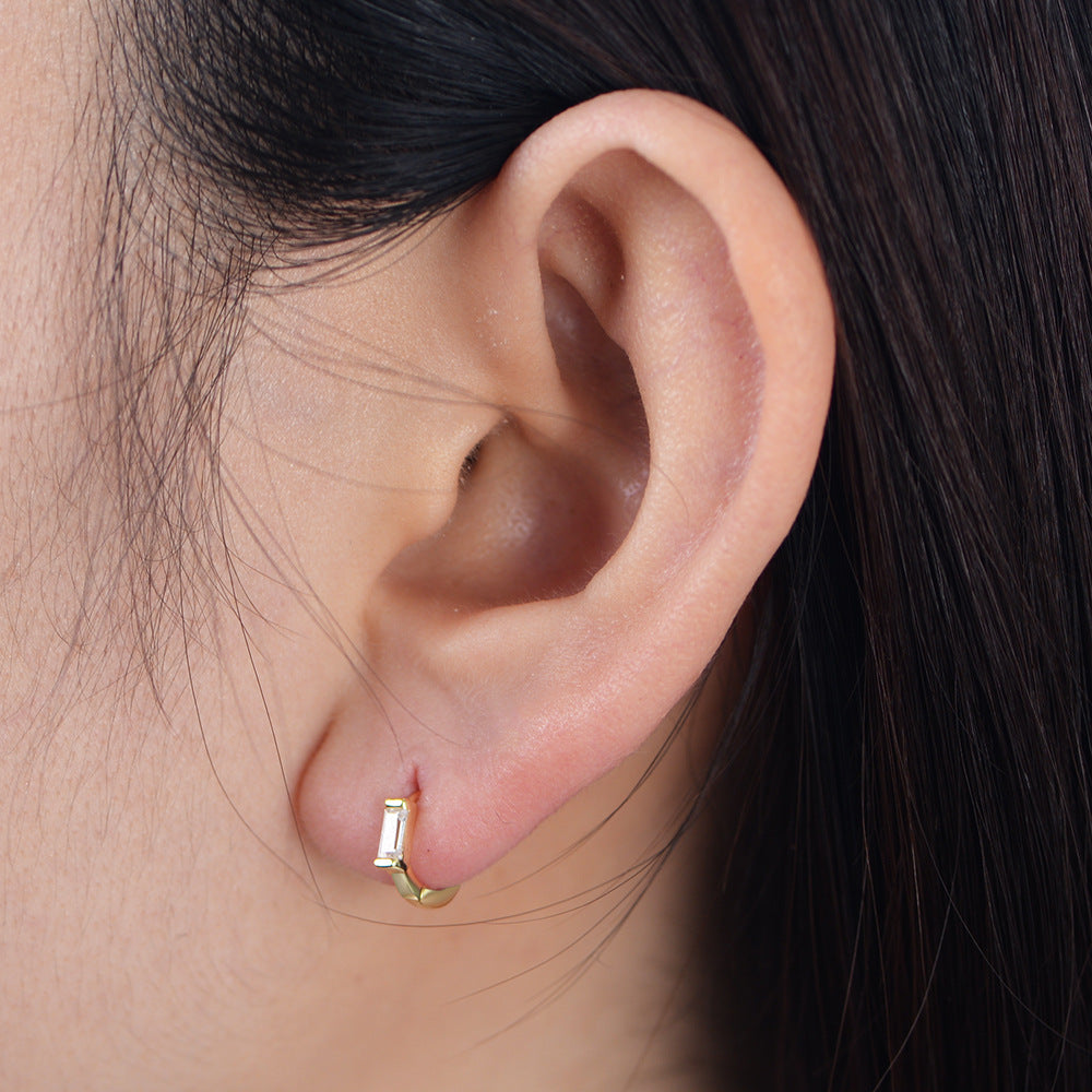 S925 Silver Zircon-Encrusted Rectangular Earrings Women