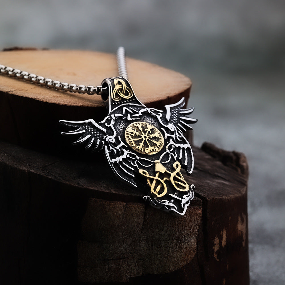 European And American Popular Fashion Men's Pendant Nordic Viking Crow Rune Titanium Steel Jewelry