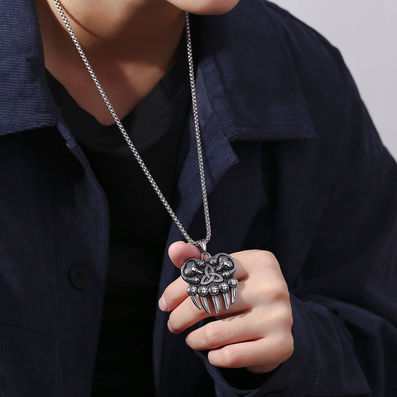 Steel Necklace – Statement Viking Bear Claw Pendant For Bold Warriors And Collectors