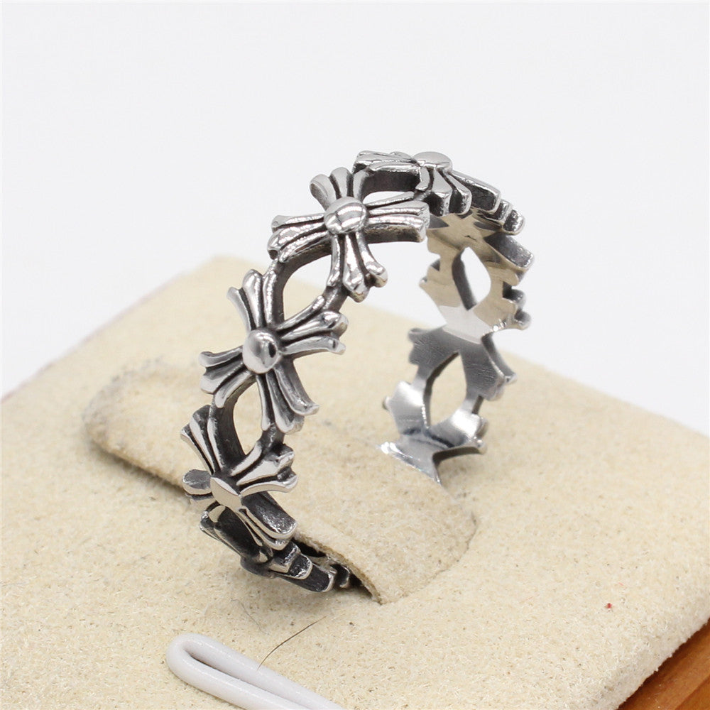 Simple Hollow Croix Cross Titanium Steel Ring for Men