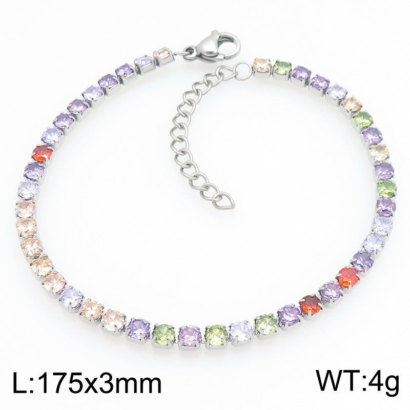 Style Color Square Zircon Stainless Steel Bracelet Exquisite Zircon Commuting Women's