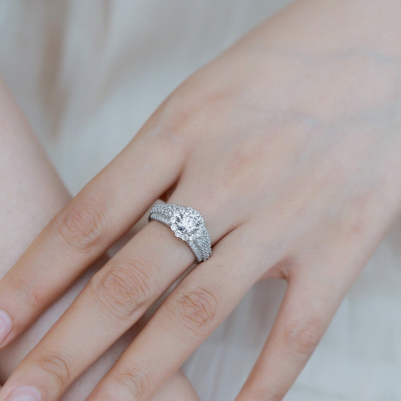 S925 Sterling Silver Moissanite Round Ring