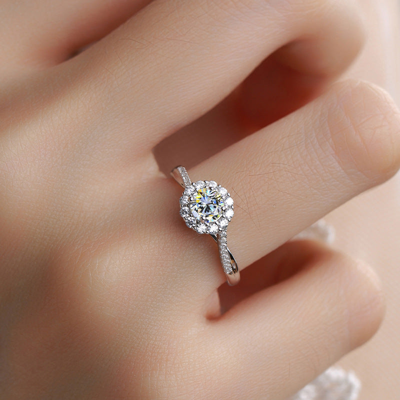 Moissanite Female S925 Sterling Silver Women's Ring