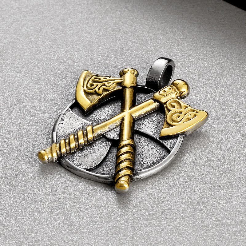 Viking-Inspired Stainless Steel Double Axe Pendant for Men – Punk Style Jewelry