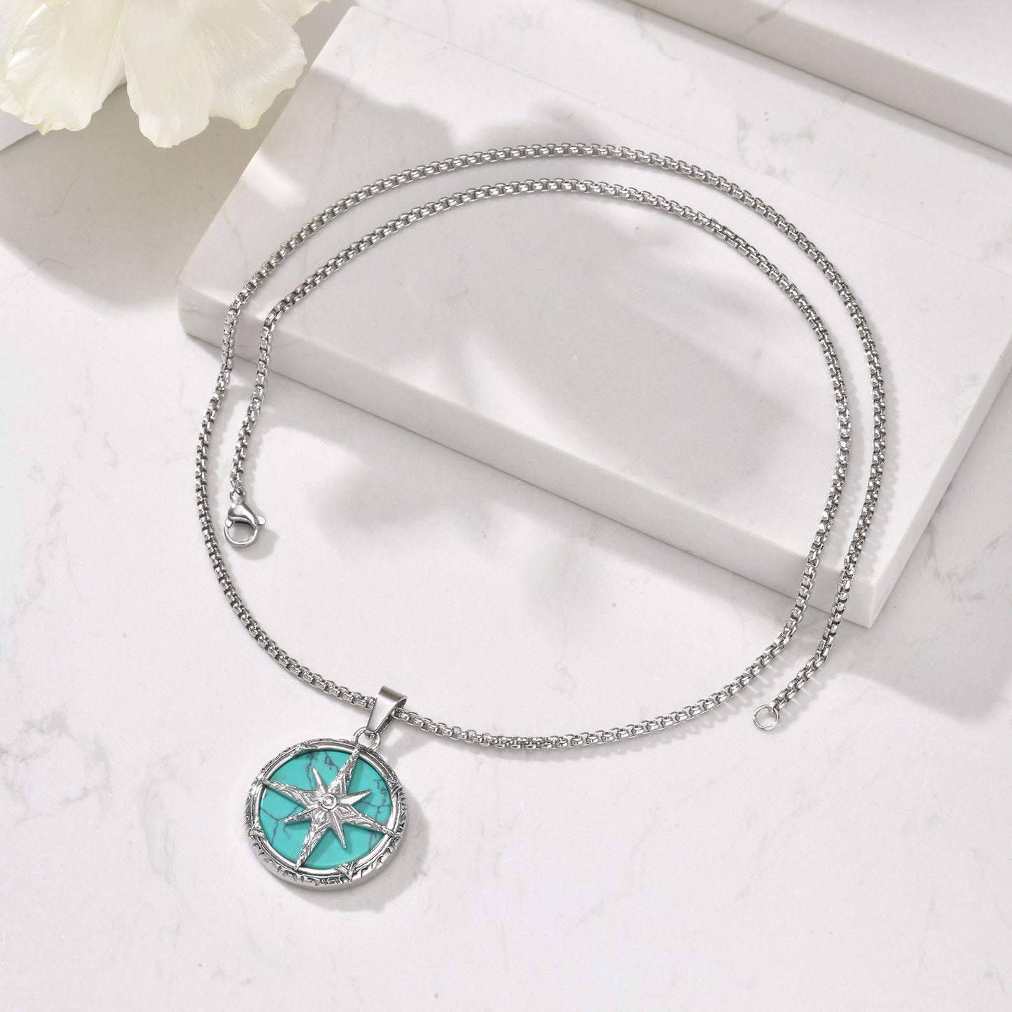 Planderful Bold Steel Tiger's Eye Octagram Pendant For Men