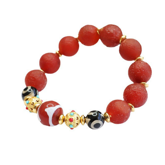 Heavenly Bead Old Material Red Agate and Chalcedony Sterling Silver Bracelet