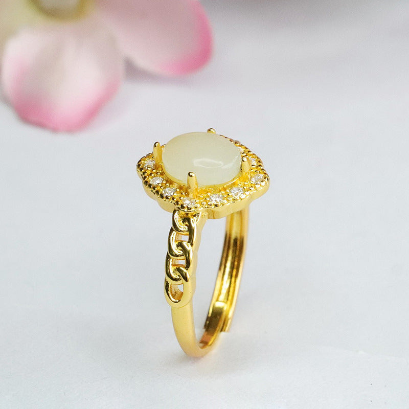 Hetian Jade Diamond-Shape Chain Ring