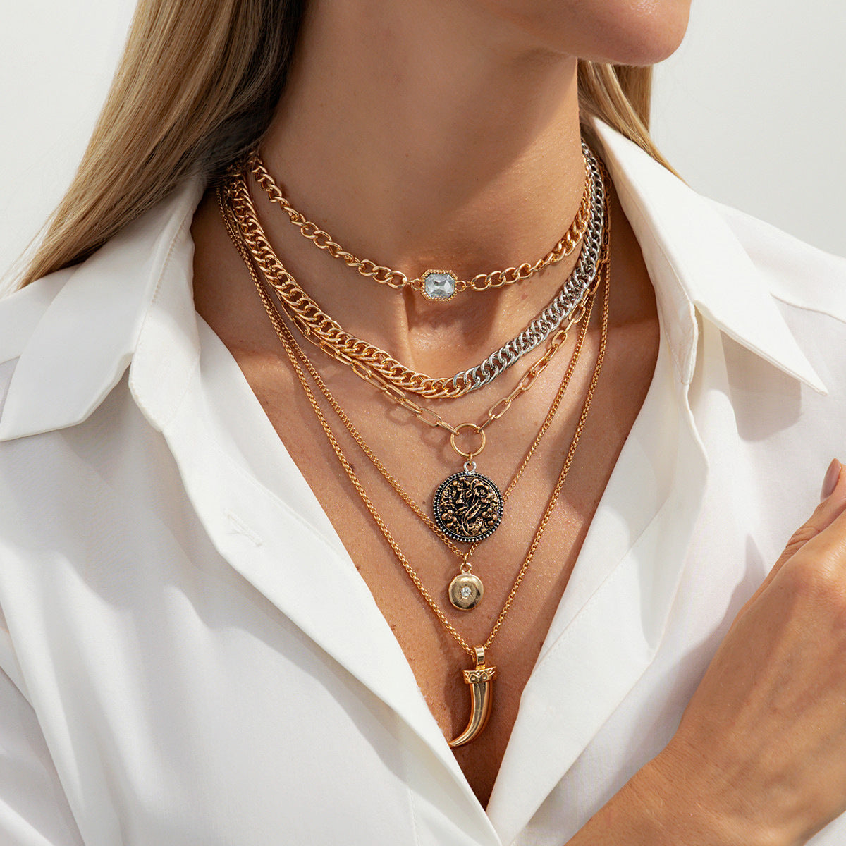Star & Heart Mixed-Color Layered Necklace