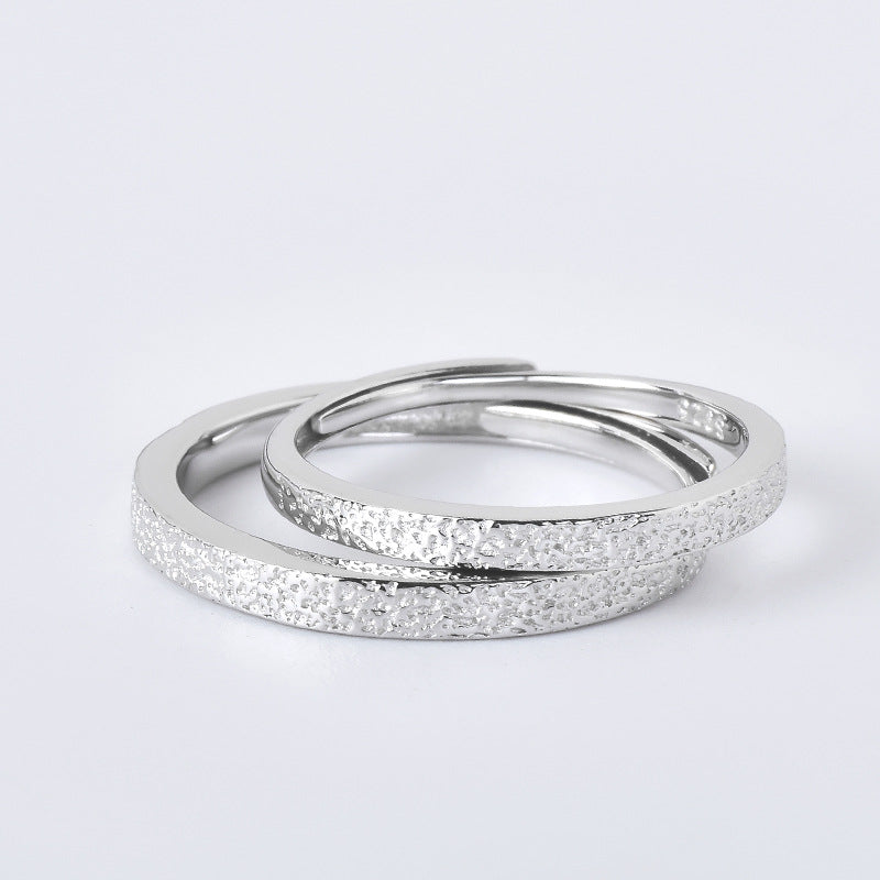 Frosted Texture Opening Sterling Silver Couple Rings