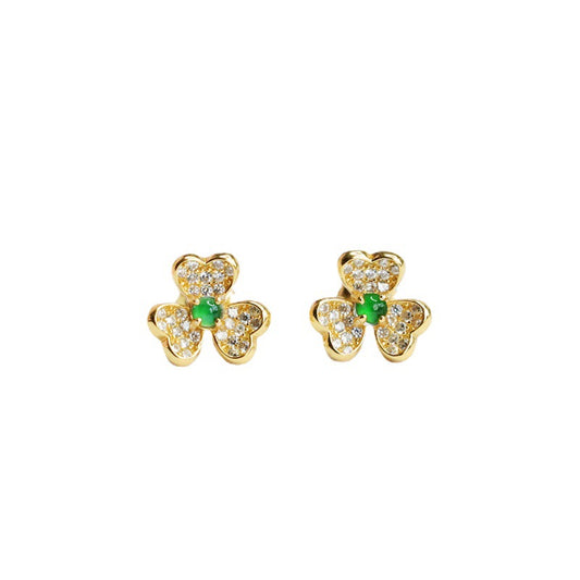 Fortune's Favor Collection: Genuine Jade Clover Stud Earrings
