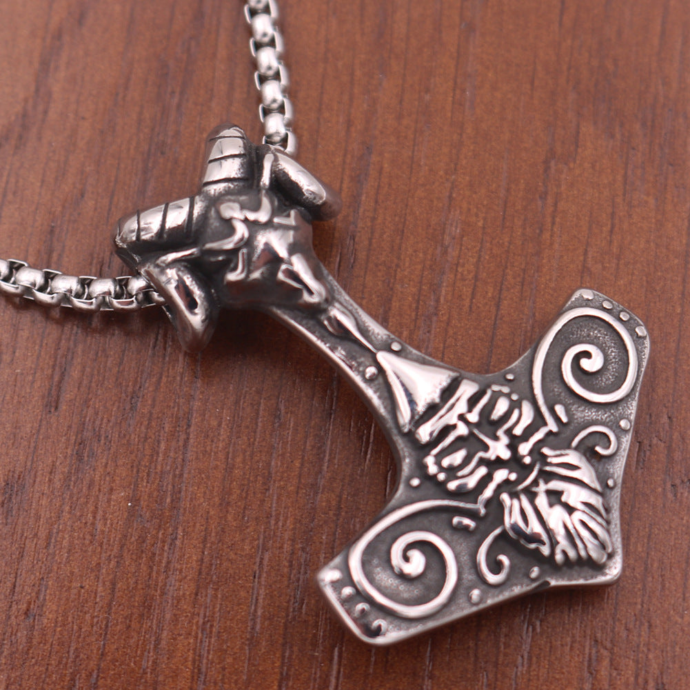 Guardian Totem Norse Legacy Viking Thunder Hammer Necklace - Men's Stainless Steel Pendant