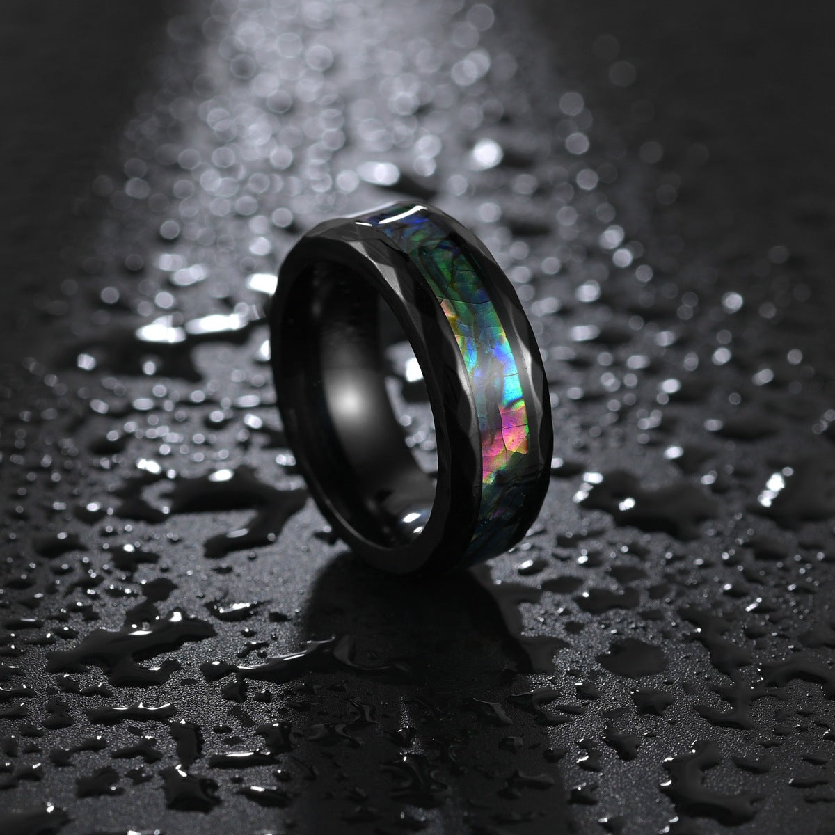 Black Rose Gold Tungsten Steel Men's Ring with Abalone Shell - Wholesale Jewelry for Men