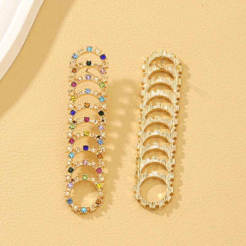 Colourful Rhinestone Caterpillar Earrings with Metal Studs