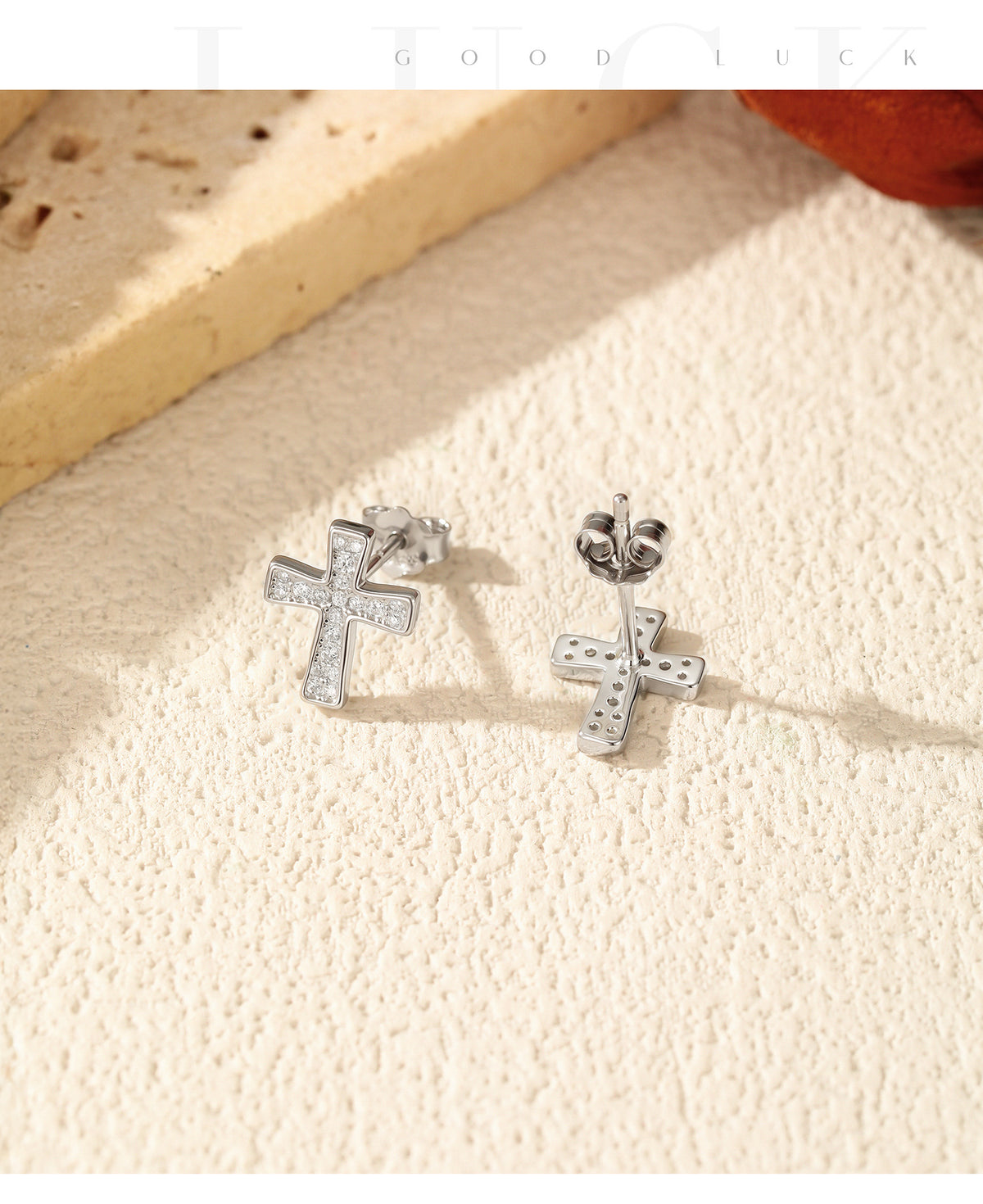 925 Sterling Silver Cross Moissanite Stud Earrings