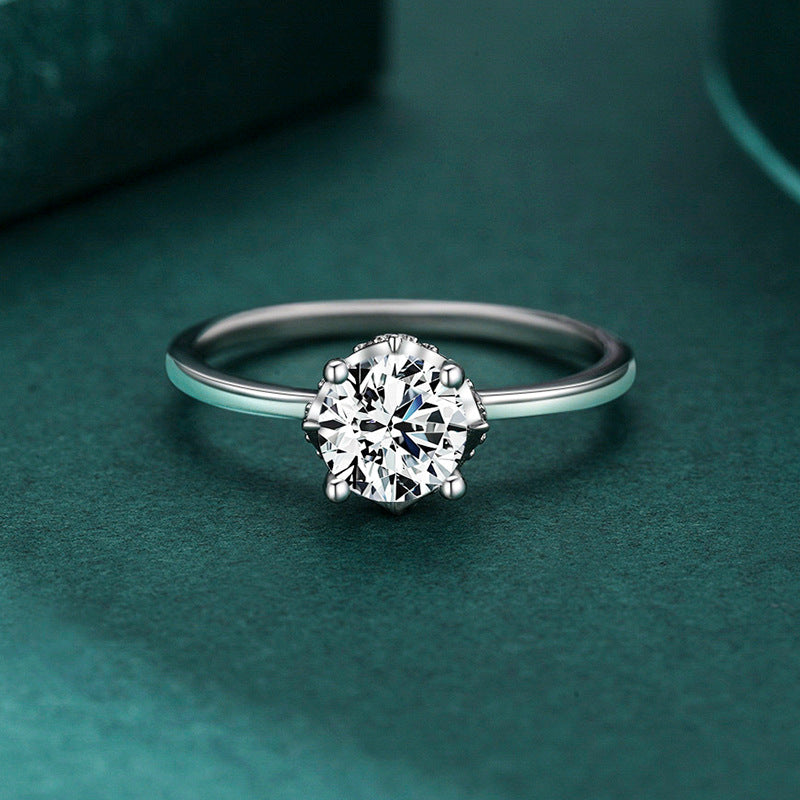 925 Sterling Silver Four-Prong Zircon Solitaire Ring