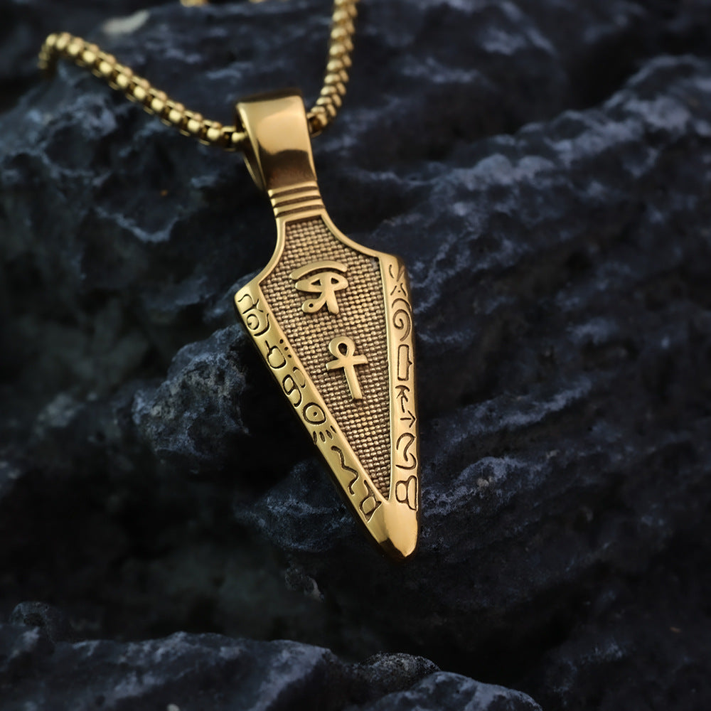 Vintage Stainless Steel Men's Pendant Ancient Egyptian Arrow Necklace