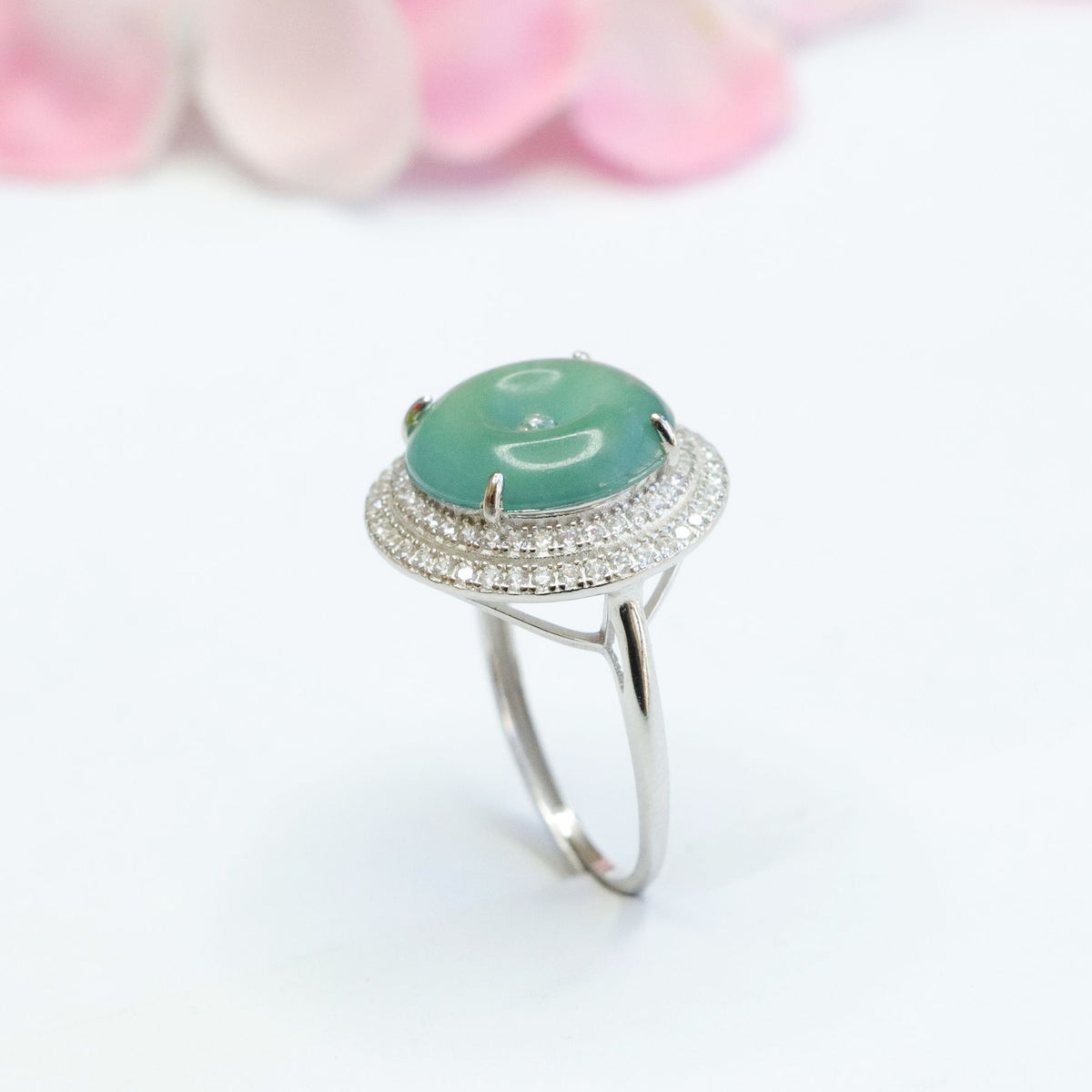 Icy Blue Jadeite Peace Buckle 925 Silver Ring