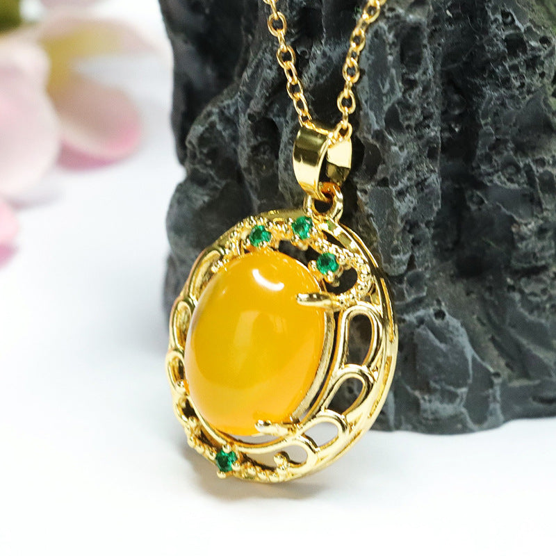 Oval Yellow Chalcedony Hollow Zircon Pendant