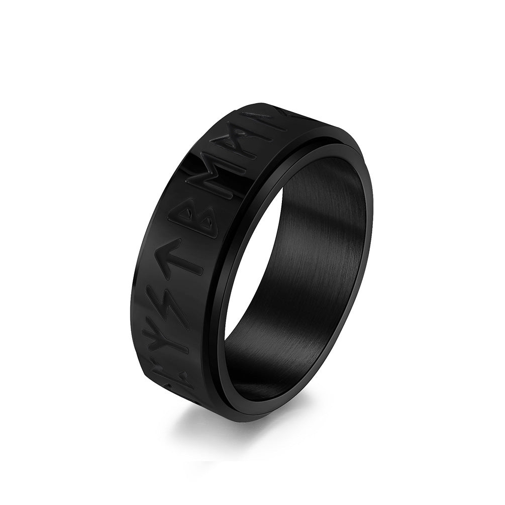 Nordic Viking Text Rotation Titanium Steel Ring for Men