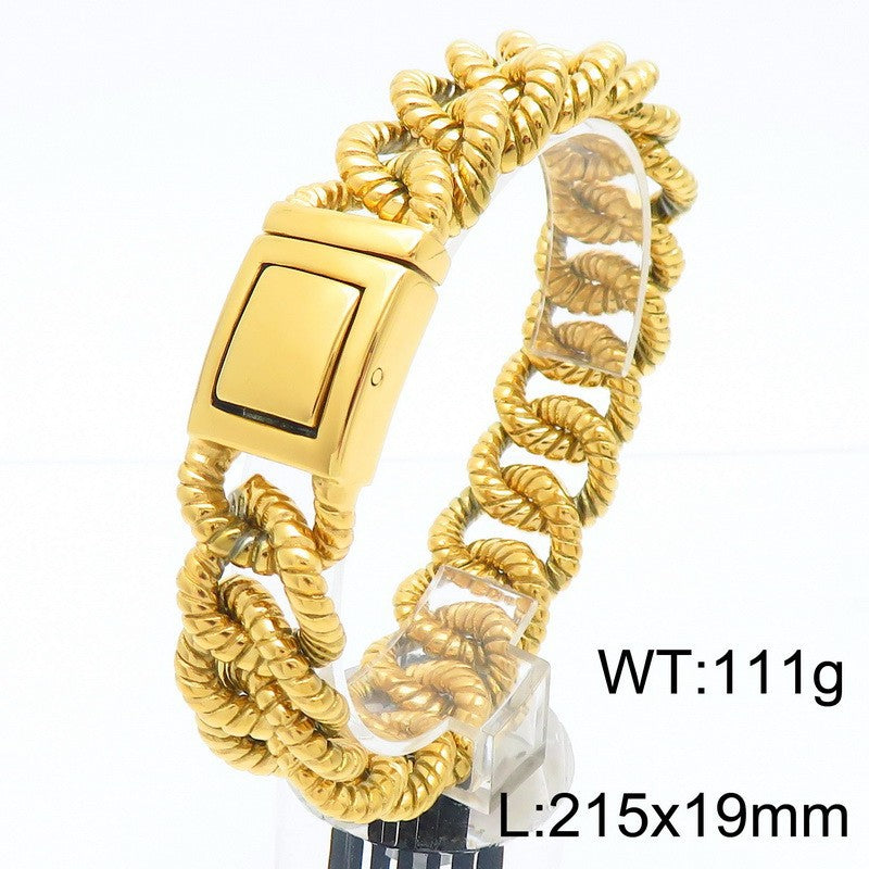 Stylish 18k Gold Plated Stainless Steel Twist Chain Bracelet for Men - Retro Smear Jewelry