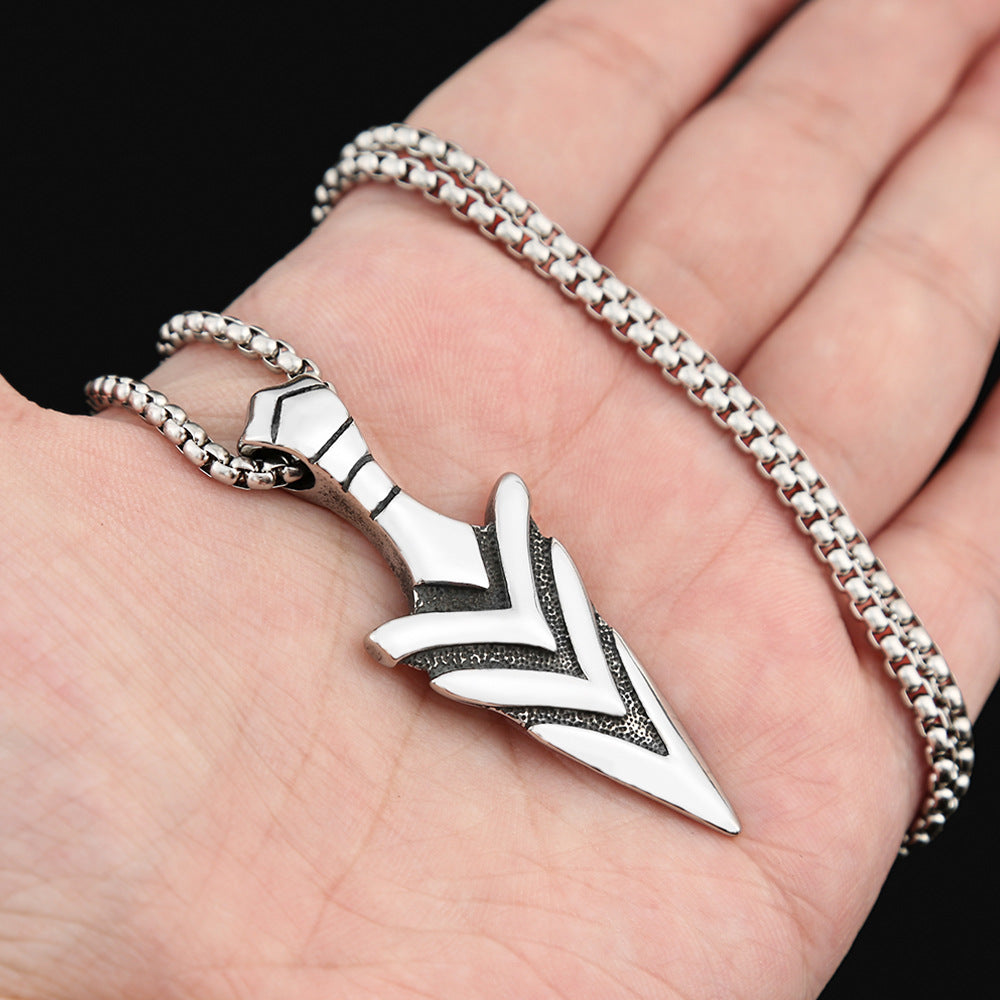 Cross-Border European American Jewelry Wholesale Titanium Steel Triangular Spear Pendant Necklace for Men