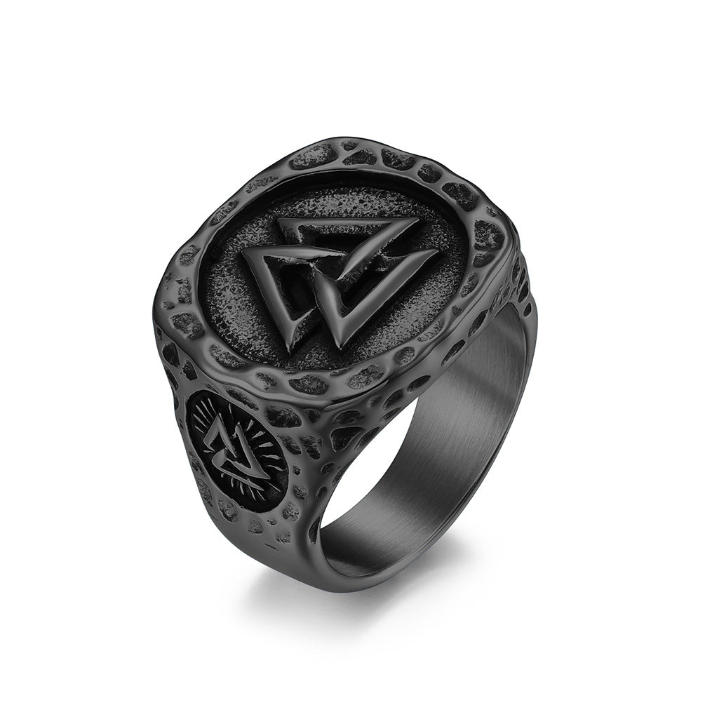 Amazon Retro Nordic Viking Odin Triangle Logo Titanium Steel Ring Men's Jewelry Wholesale