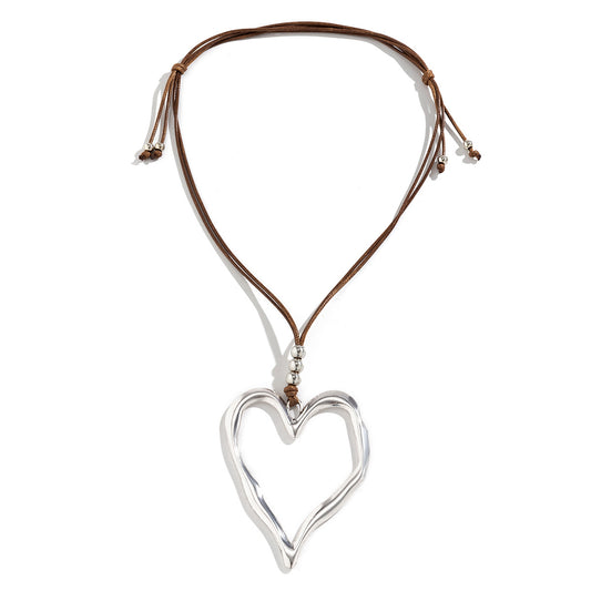 Sweet Love Pendant Necklace with Adjustable Wax Line - European and American Style Statement Jewelry
