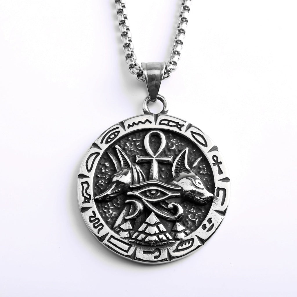 Vintage Cross Egyptian Stainless Steel Men's Pendant Necklace