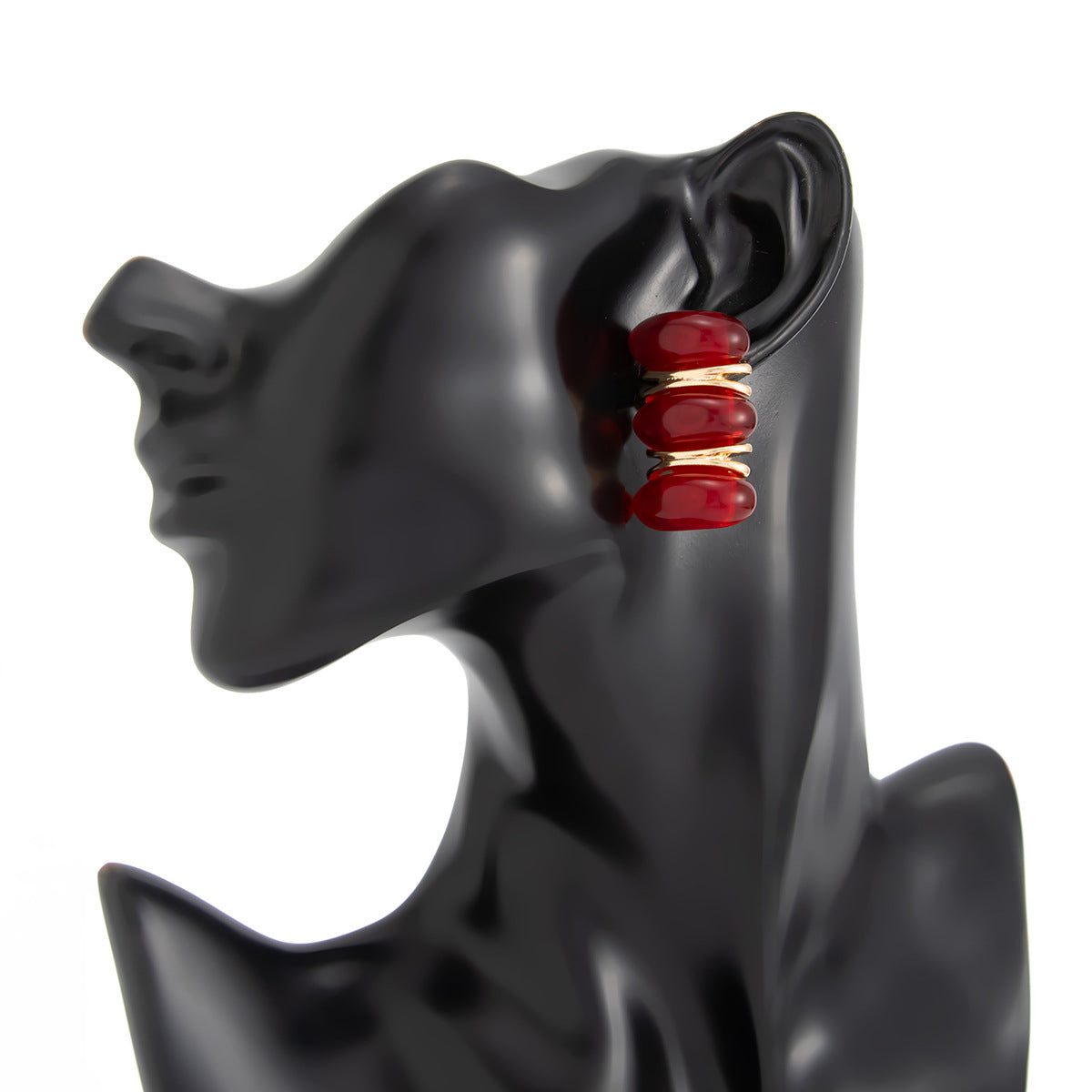 Planderful Red Resin Gem Stud Earrings For Women Vienna Verve Retro Geometric Statement Jewelry
