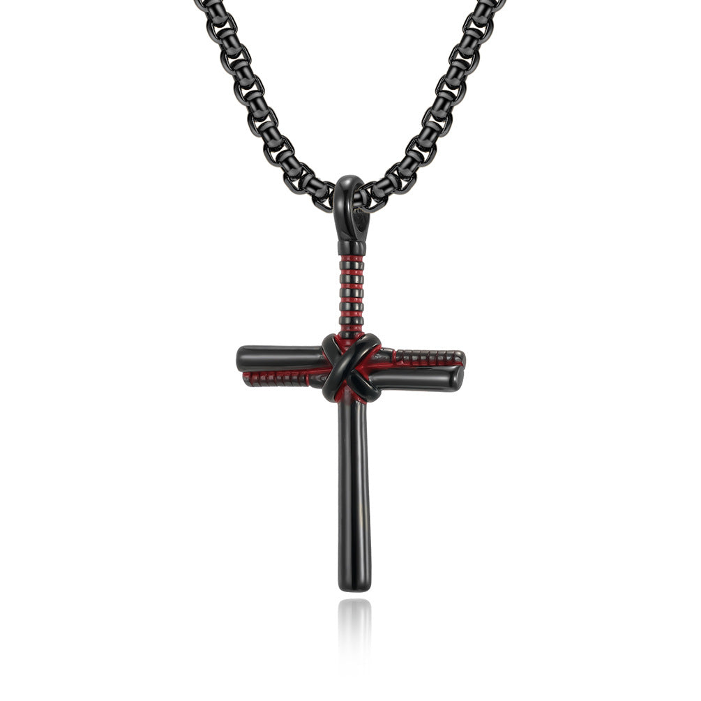 Planderful Premium Baseball Bat Cross Necklace Titanium Steel Pendant For Softball And Baseball Fans