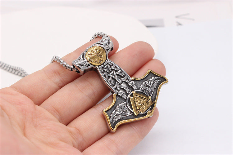 Planderful Thor Hammer Pendant Mjolnir Titanium Steel Unisex Protection Statement Jewelry For Men And Women