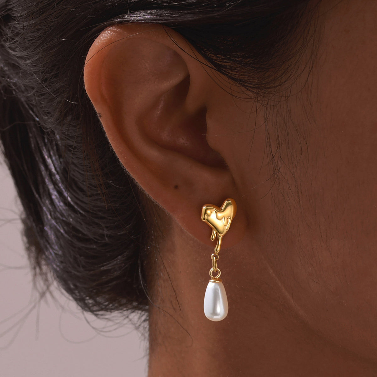 Stainless Steel Pearl Heart Earrings